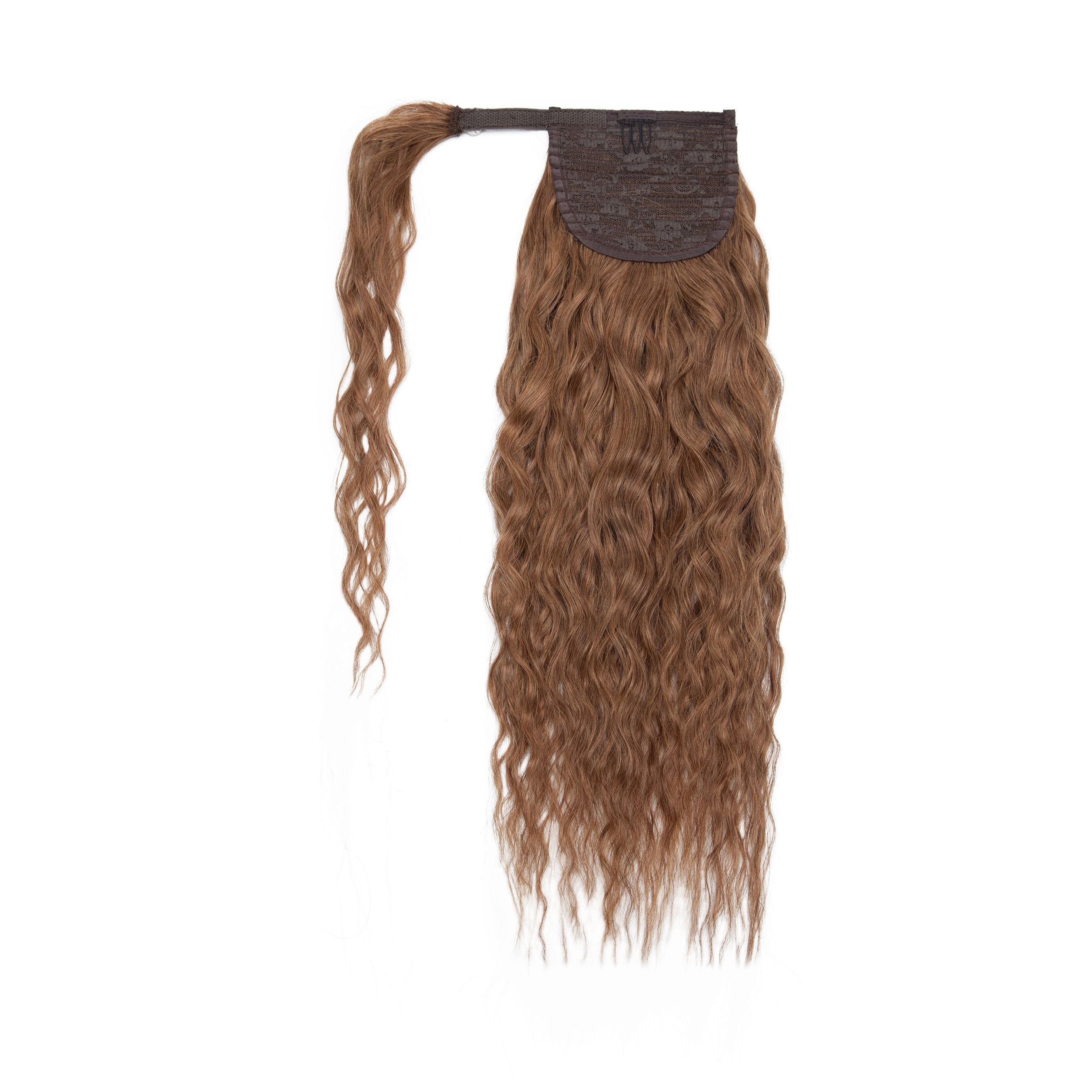Clip In Ponytail Brown Color Human Hair Wavy Hairpieces Light Brown Hair