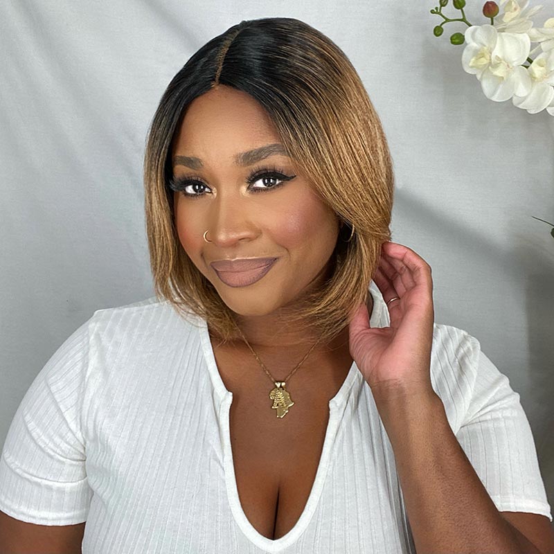 Short Wavy Bob Wigs Ombre Lace Front Human Hair Wigs Shoulder Length 1B/27