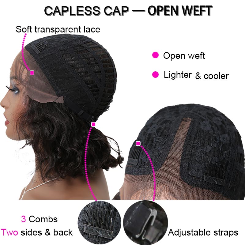 Short Wavy Bob Wigs T Part Human Hair 12 Inch Shoulder Length Hair