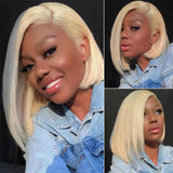 Lace Front Wigs Short Bob Blonde Glueless Straight Human Hair Wig With Baby Hair