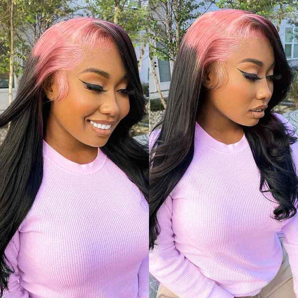 Human hair wigs pink hot sale
