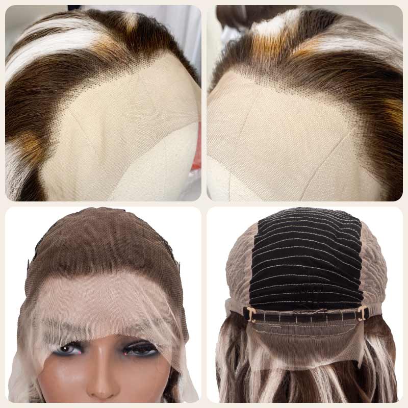 18 inch Blonde And Brown Hair 13x4 Body Wave Lace Front Wig Platinum Brown Highlights