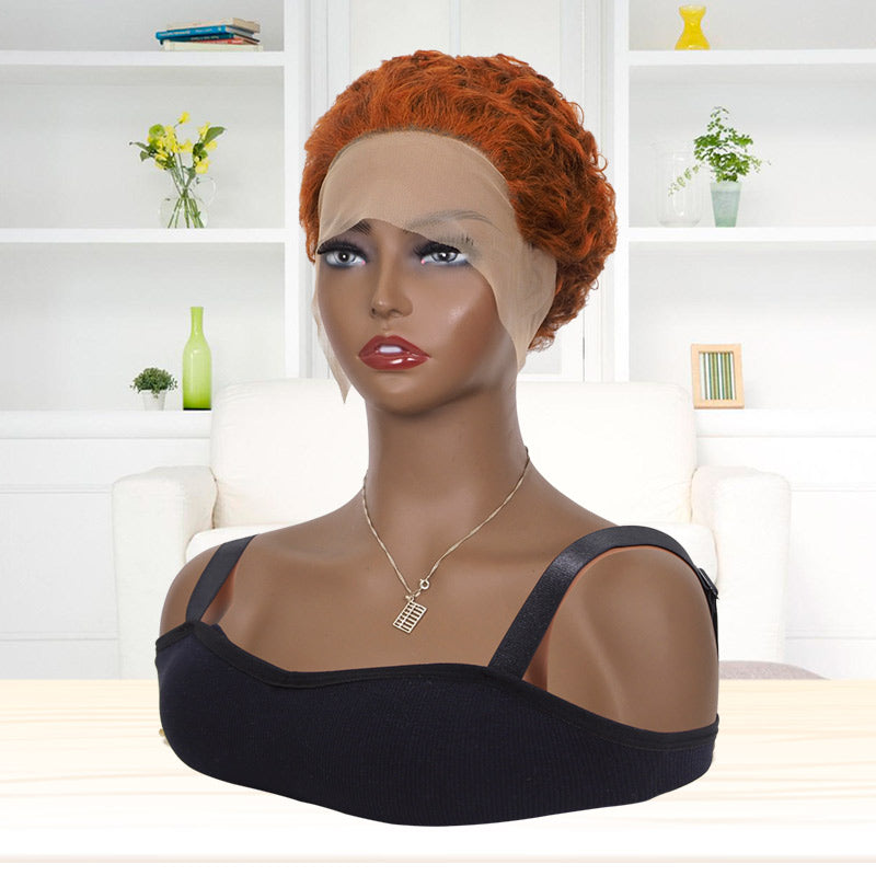 Short Lace Front Wig Pixie Cut Wigs Bob Curly Human Hair Wig 350#
