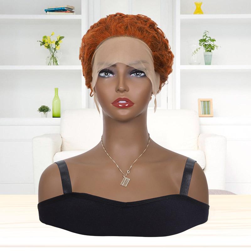 Short Lace Front Wig Pixie Cut Wigs Bob Curly Human Hair Wig 350#