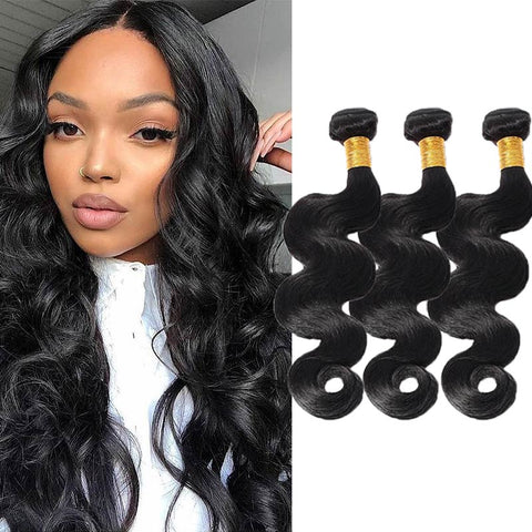 3PCS Brazilian Body Wave Human Hair Weave Extensions for Black Women Natural Color