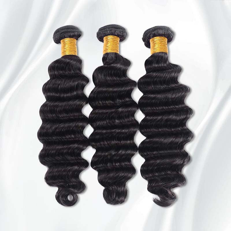 3PCS Deep Wave Unprocessed Brazilian Virgin Hair Extensions Natural Black
