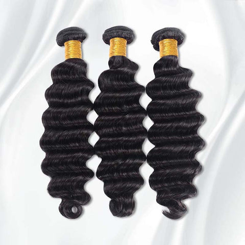 3PCS Deep Wave Unprocessed Brazilian Virgin Hair Extensions Natural Black