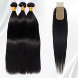 Human Hair Bundles With Lace Closure Straight Virgin Hair 2x4 Machine Made Closure