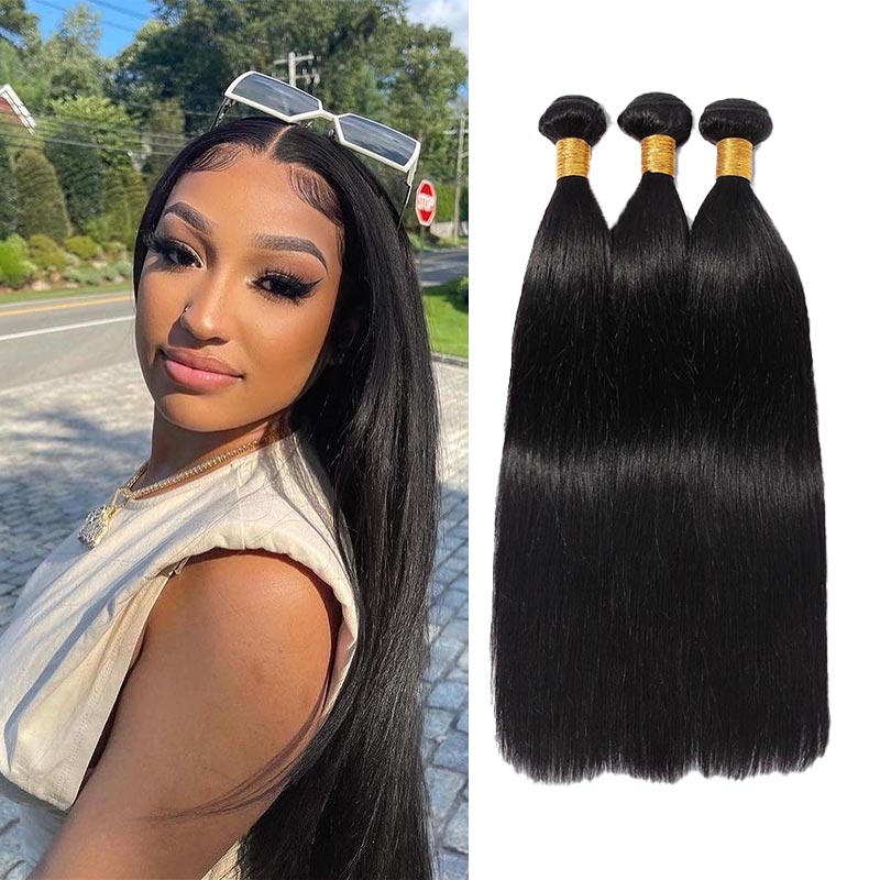 Brazilian Human Hair Straight 3 Bundles 12A Unprocessed Hair Weave Natural color