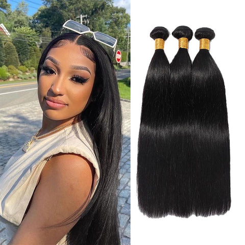 Brazilian Human Hair Straight 3 Bundles 12A Unprocessed Hair Weave Natural color