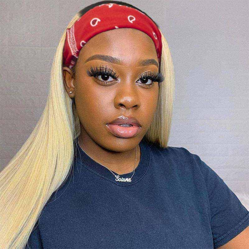Blonde Headband Wig Straight Human Hair Ombre Wigs For Women 1b/613