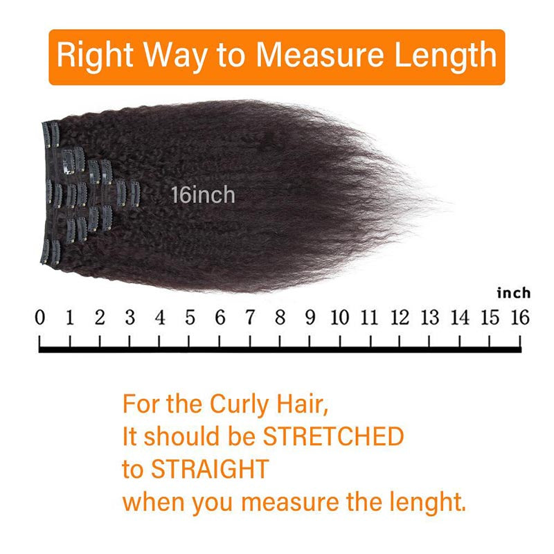 Human Hair Kinky Straight Clip In Hair For African American Natural Black 1B