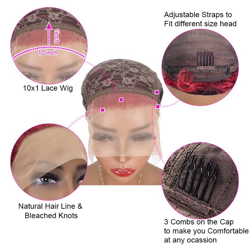 Slick Back Pixie Cut Wig Short Bob Lace Front Brazilian Virgin Human Hair 99J Color