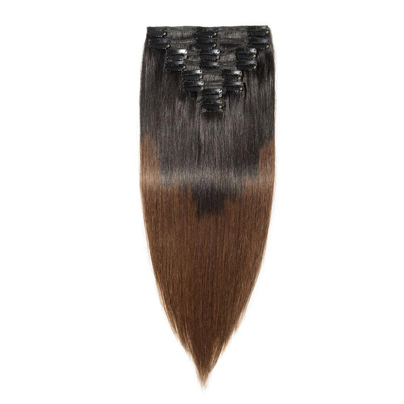 Straight Clip in Hair Extensions Human Hair 8pcs Per Set Natural Black Color For Women