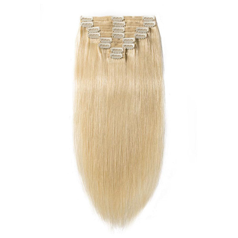 Straight Clip in Hair Extensions Human Hair 8pcs Per Set Natural Black Color For Women