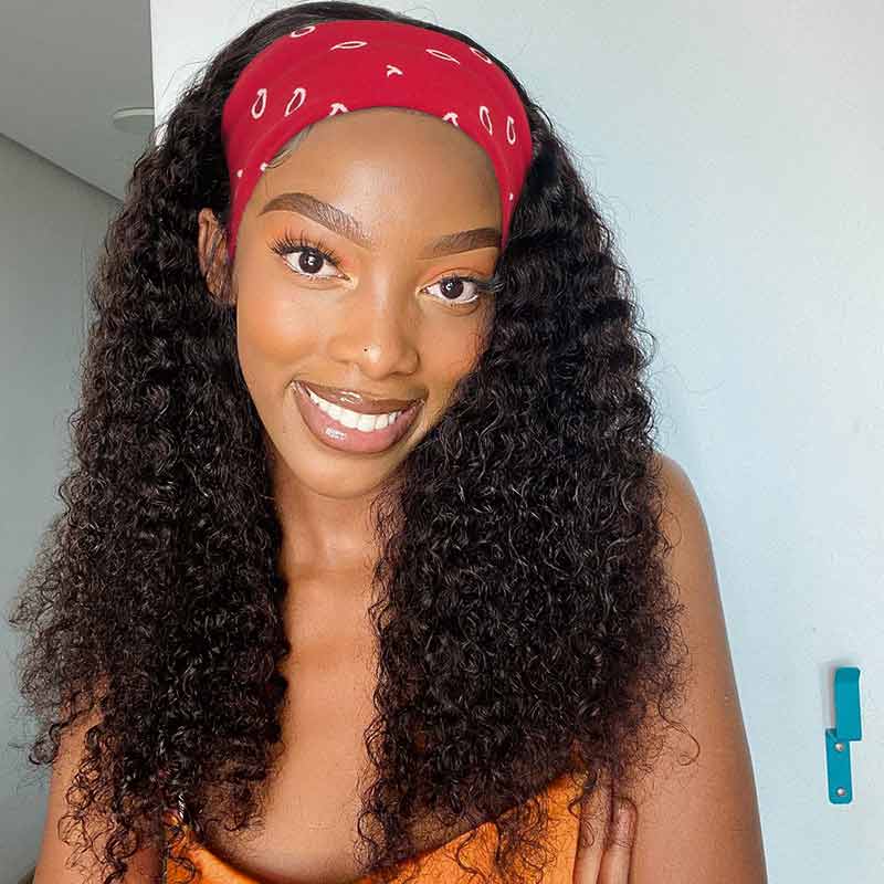 Affordable Human Hair Headband Wigs  Kinky Curly Brown Color Brazilian Virgin Hair