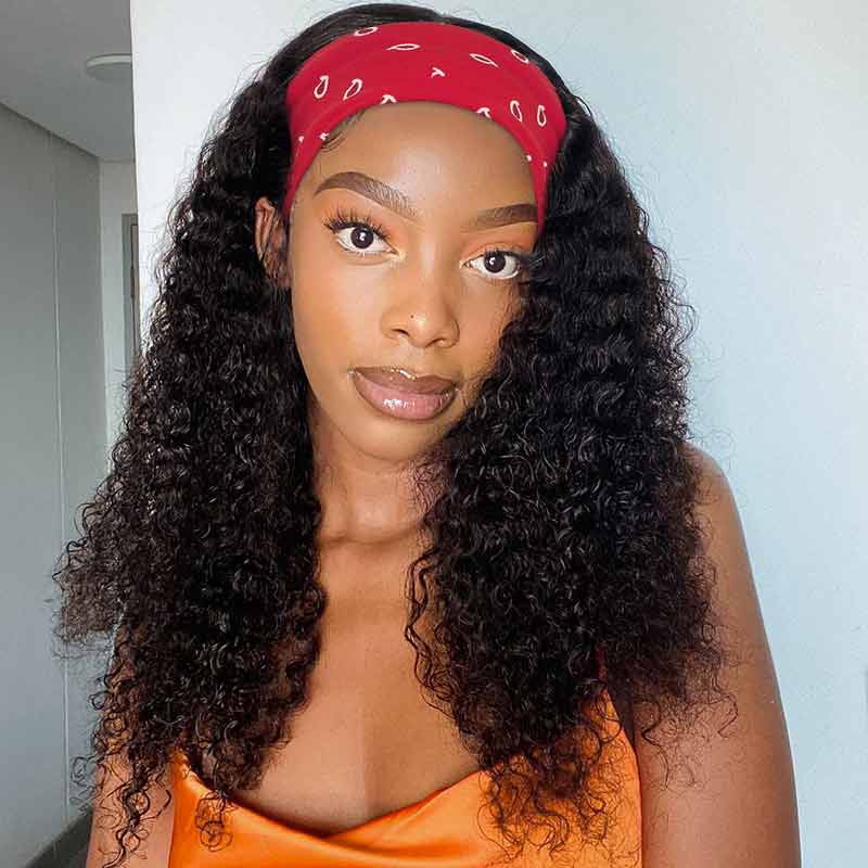 Affordable Human Hair Headband Wigs  Kinky Curly Brown Color Brazilian Virgin Hair