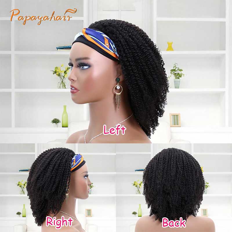 Afro Kinky Curly Headband Wigs Human Hair for African American