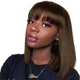 Bob Wig With Bangs Synthetic Hair Straight Brown Hair For Women Daily Used 14inch
