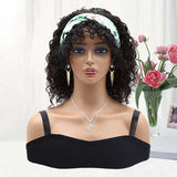 Papayahair Headband Wigs with Bangs Bob Curly Human Hair Wig for Black Girls