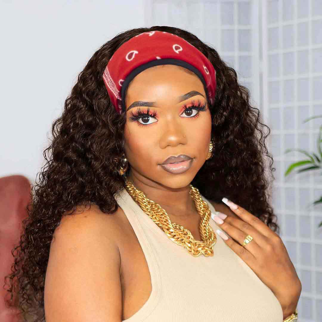 Papayahair Jerry Curly Headband Wigs Brown Wigs Glueless Half Wig For Black Women