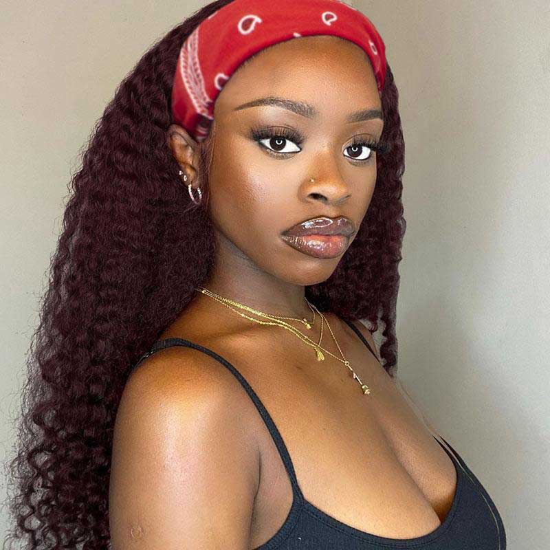 99J Headband Wigs Human Hair Deep Wave Glueless Wig for Black Women