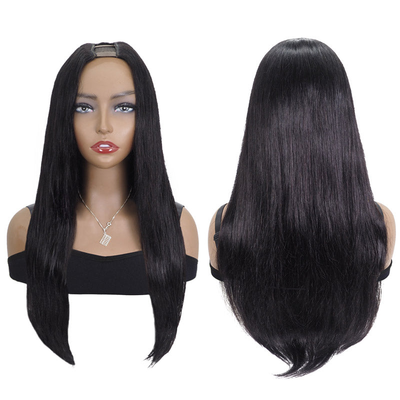 U Part Wigs Straight Human Hair Glueless Half Wig Easy Install