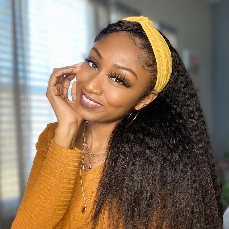 Headband Wigs Human Hair for African American Kinky Straight Yaki Human Hair Wig