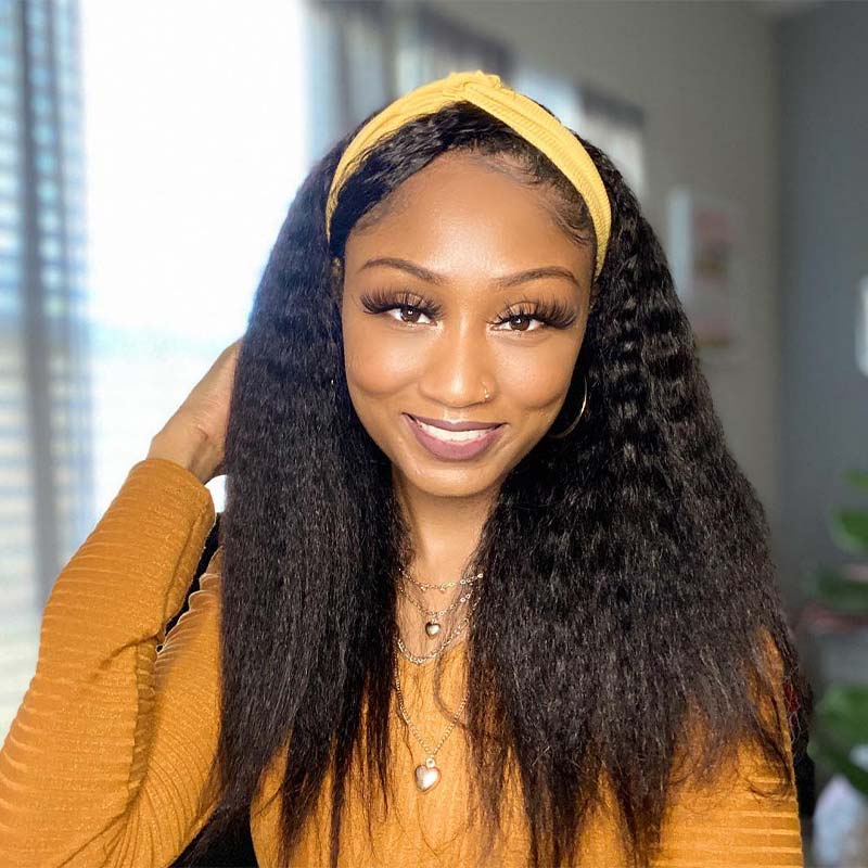 Headband Wigs Human Hair for African American Kinky Straight Yaki Human Hair Wig