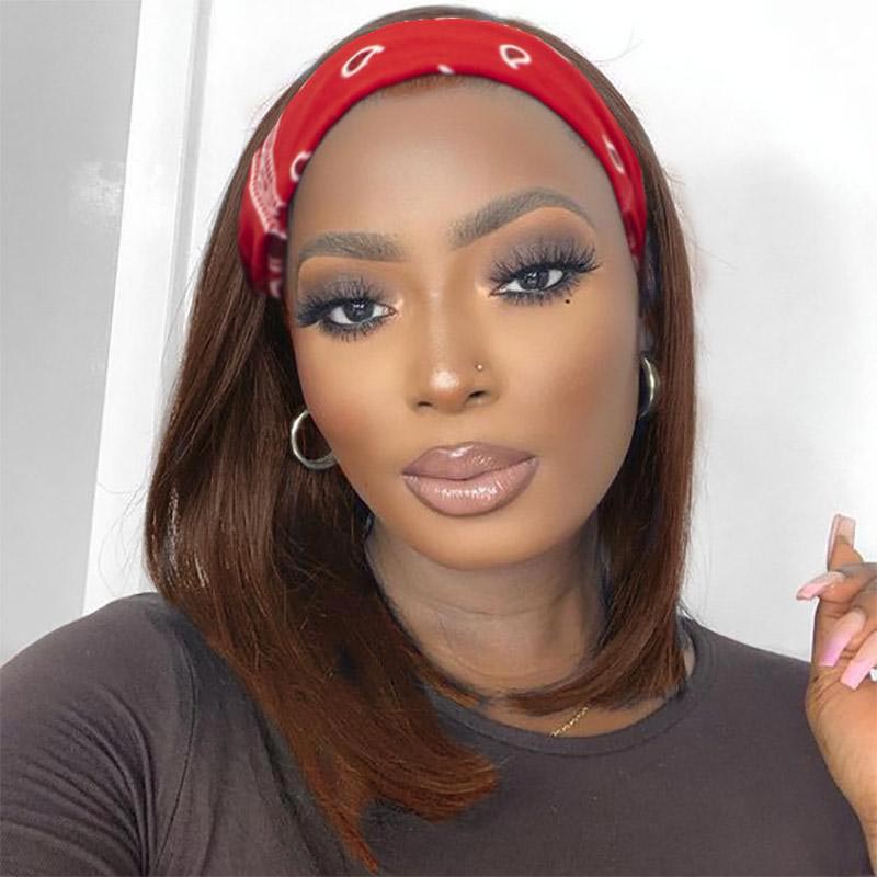 Bob Headband Wigs Straight Human Hair Beginner Friendly Wig