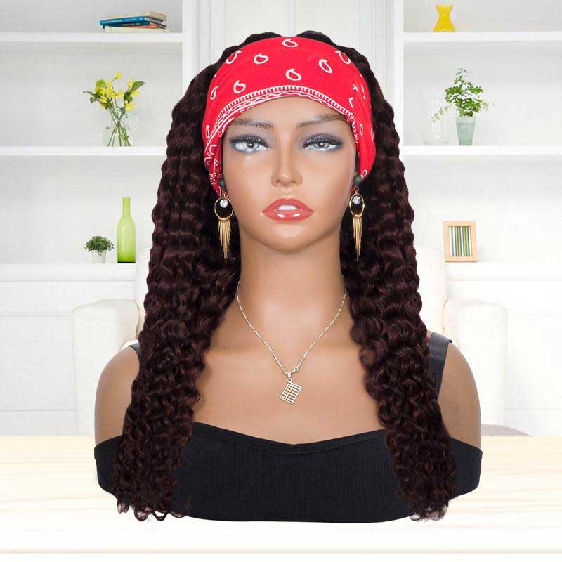 99J Headband Wigs Human Hair Deep Wave Glueless Wig for Black Women