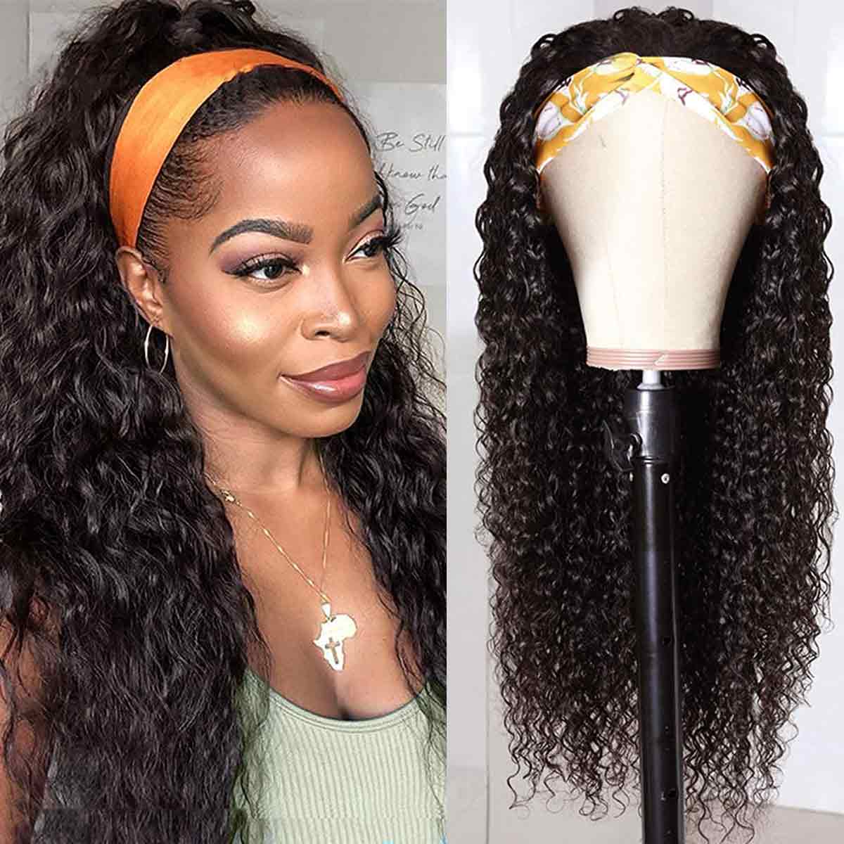 Human Hair Headband Wig Glueless Half Wig All Textures Black Brown Wigs