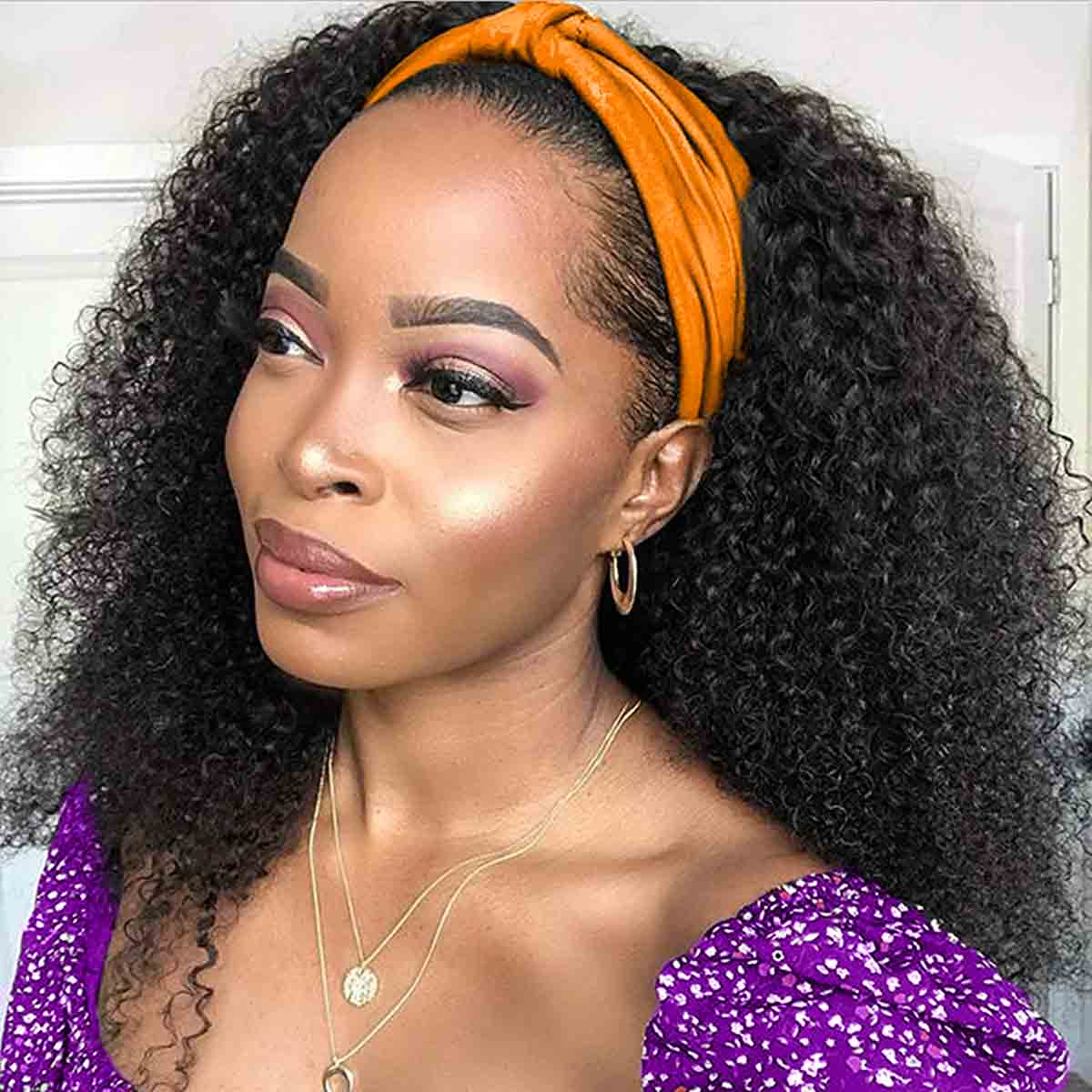 Human Hair Headband Wig Glueless Half Wig All Textures Black Brown Wigs