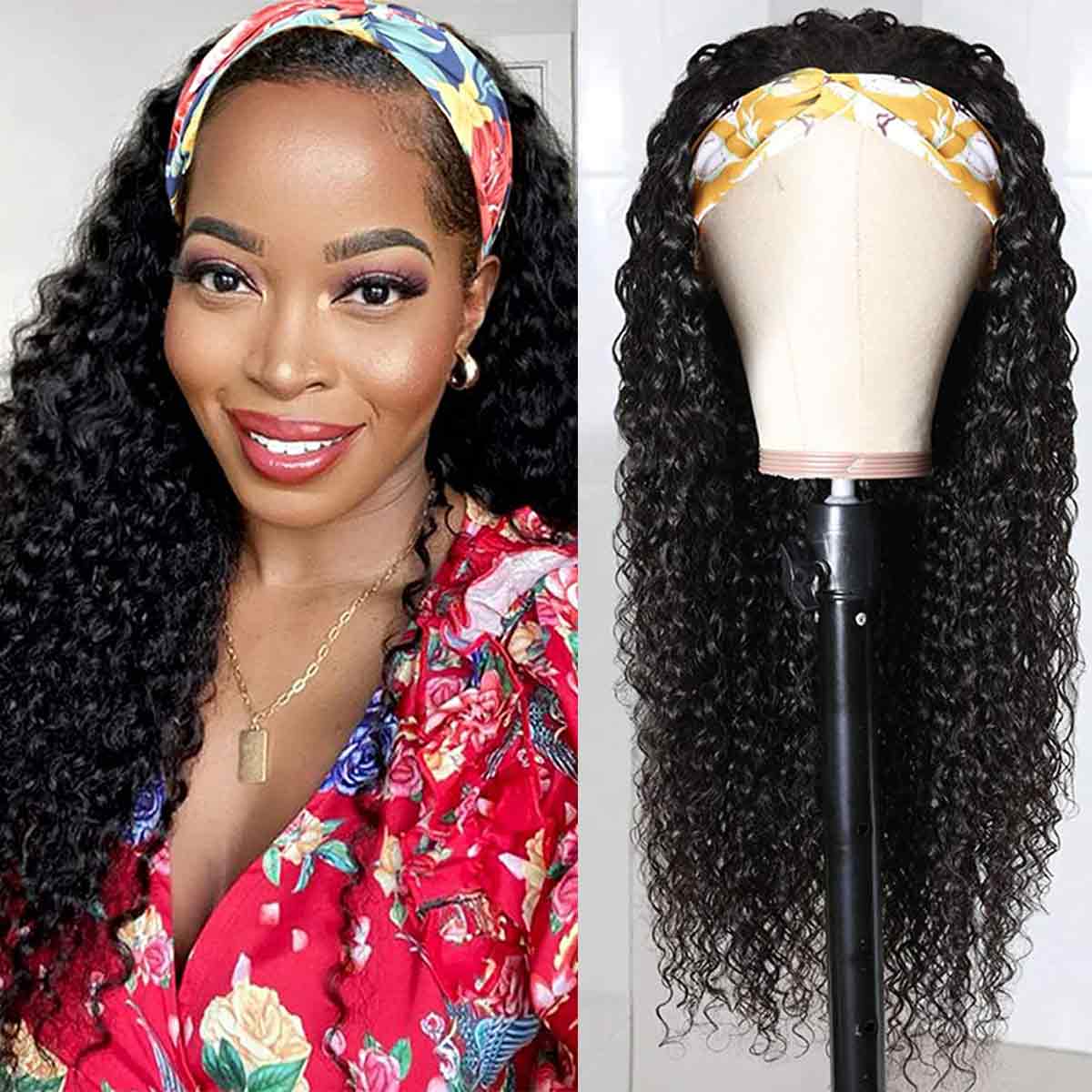 Human Hair Headband Wig Glueless Half Wig All Textures Black Brown Wigs