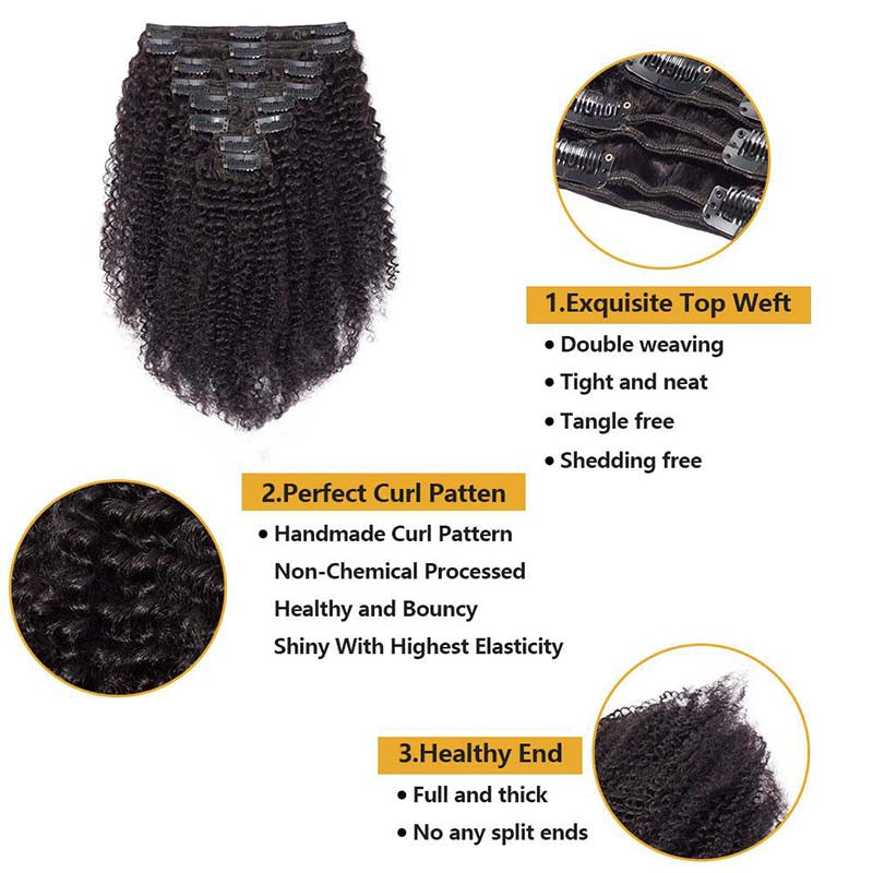 Kinky Curly Clip In Hair Extensions for Black Women 3C 4A Curly Hair