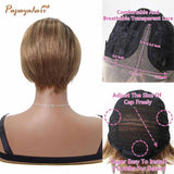 Pixie Cut Wig Lace Front Wigs Ombre Black Blonde Human Hair Side Part