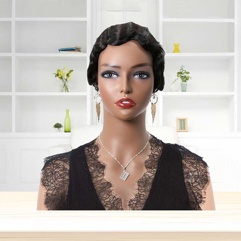 Pixie Cut Wig Finger Wave Ocean Wave Short Cut Wigs Classic Hairstyle For Black Women