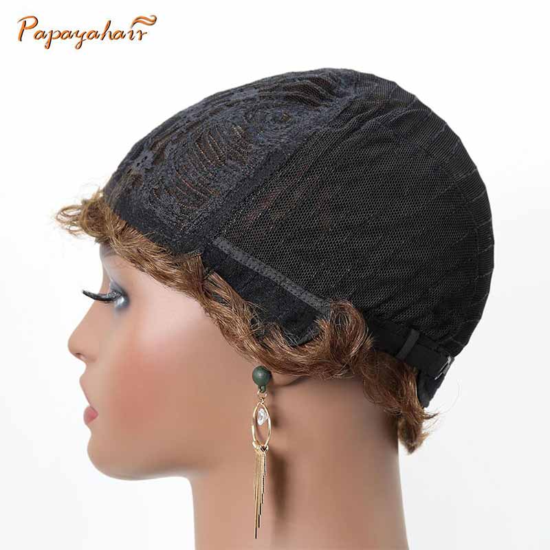Short Cut Pixie Wigs Human Hair Mommy Wig Ocean Wavy Brown Colored 04