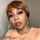 Pixie Cut Wigs with Bangs Short Bob Wig Brown Black Layered Human Hair
