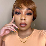 Pixie Cut Wigs with Bangs Short Bob Wig Brown Black Layered Human Hair