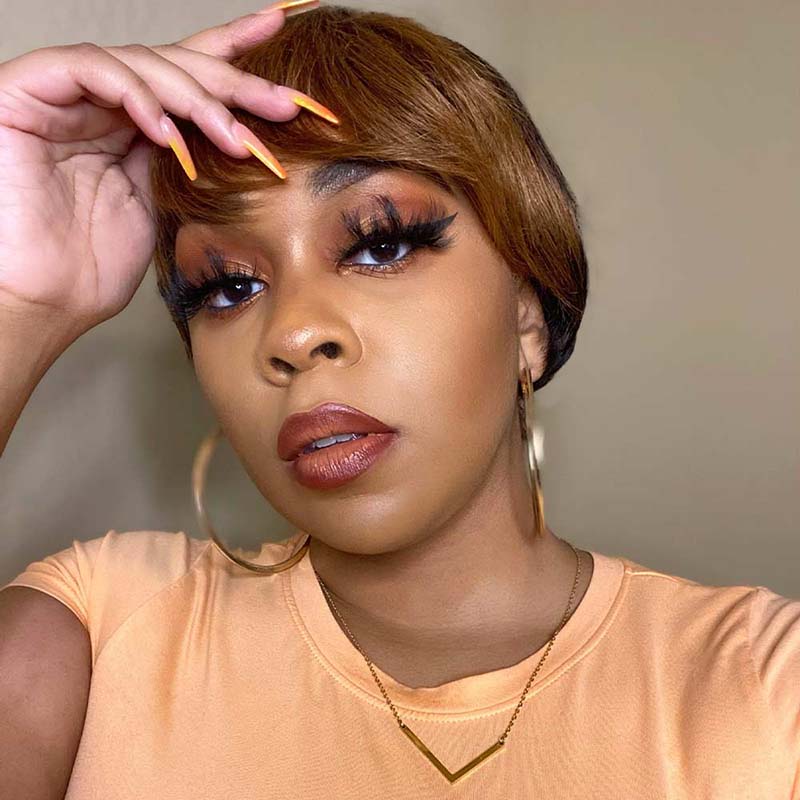 Pixie Cut Wigs with Bangs Short Bob Wig Brown Black Layered Human Hair