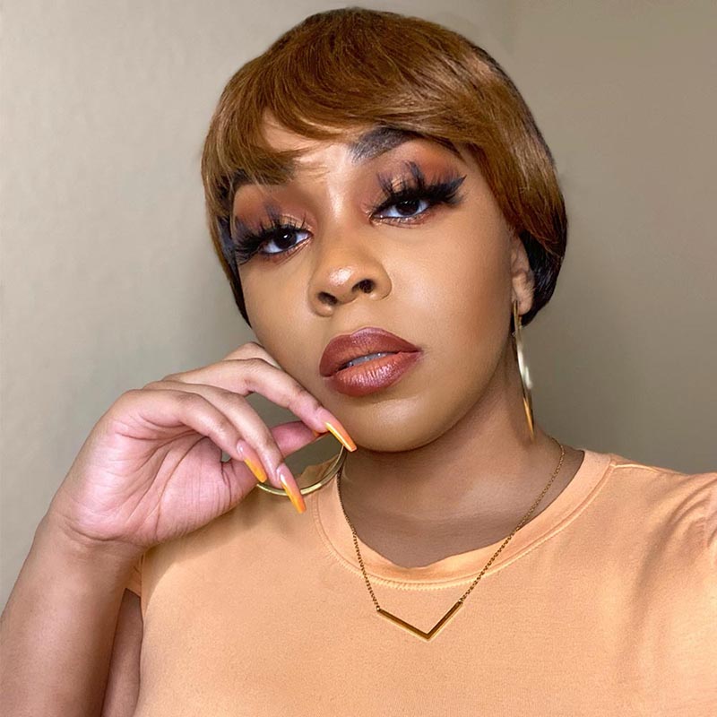 Pixie Cut Wigs with Bangs Short Bob Wig Brown Black Layered Human Hair