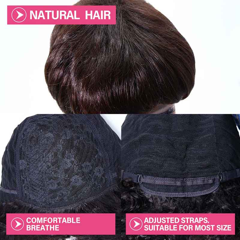 Short Pixie Wigs With Bangs Straight Human Hair Brown Wig For Black Women