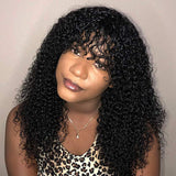 Wig With Bangs Wet and Wavy Human Hair Glueless Wigs Bouncy Curls Black Hair