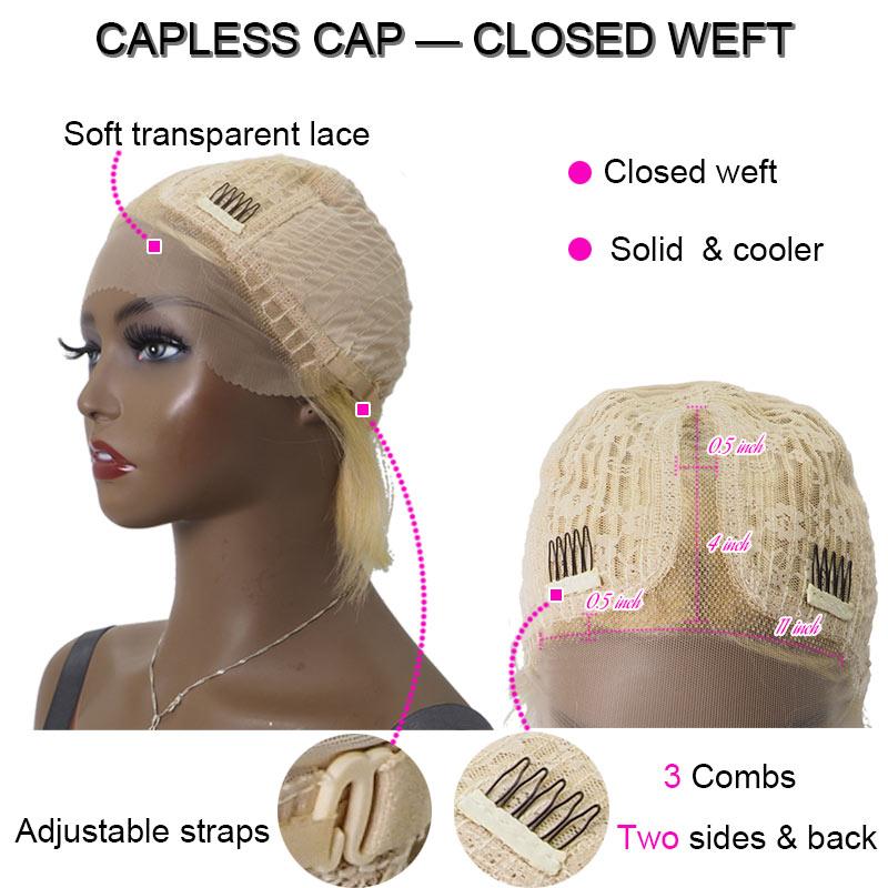 Blonde Bob Wigs Human Hair T Part Lace Wigs Half Machine Made Half Lace Wig