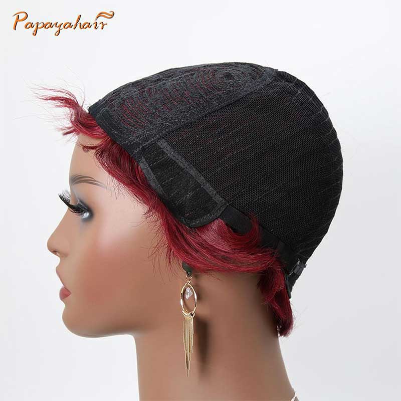 Short Pixie Wigs Finger Wave Mommy Wig Glueless Human Hair Short Cut 99j