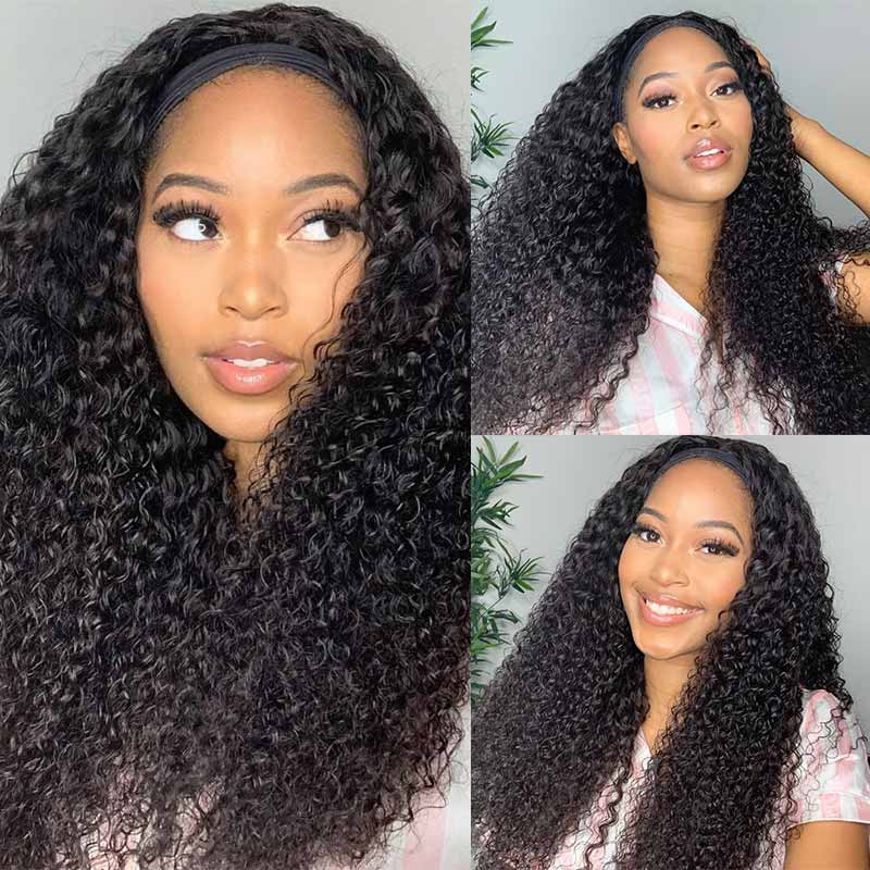 Kinky Curly Headband Wigs Human Hair Half Wigs for Black Women
