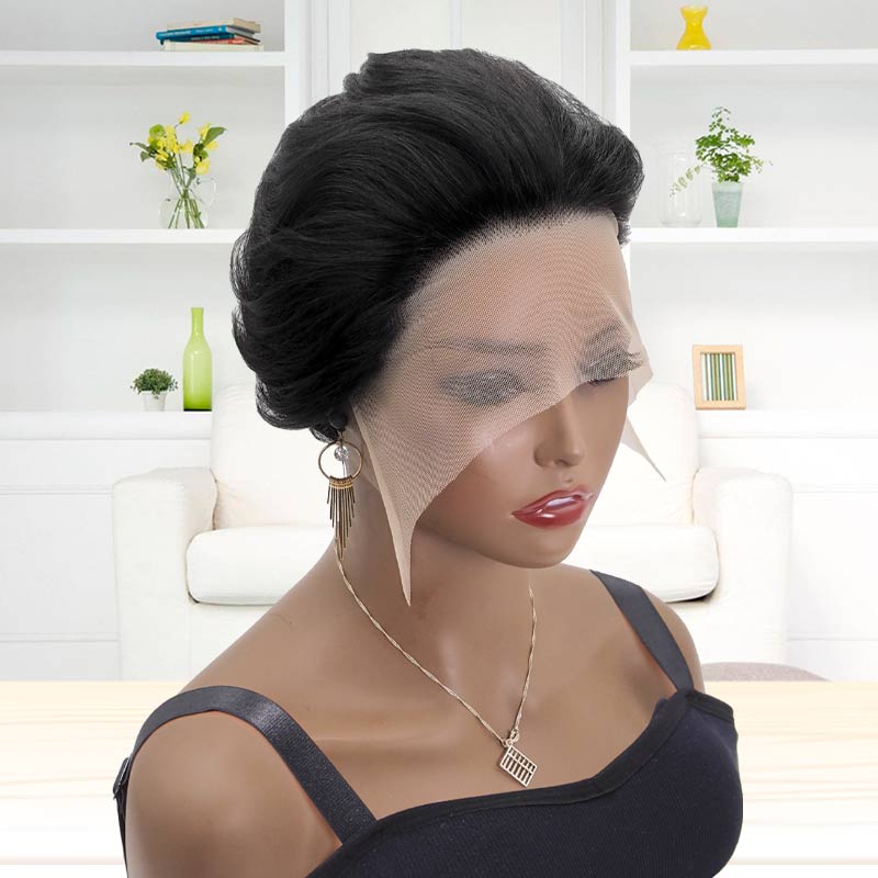 Short Human Hair Pixie Curly Lace Front Wigs for Women Pre-Plucked Hand-Tied Hairline