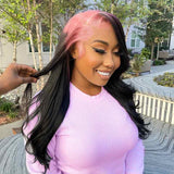 13x4 HD Lace Frontal Wig Straight Ombre Pink And Black Color Human Hair