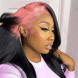 13x4 HD Lace Frontal Wig Straight Ombre Pink And Black Color Human Hair